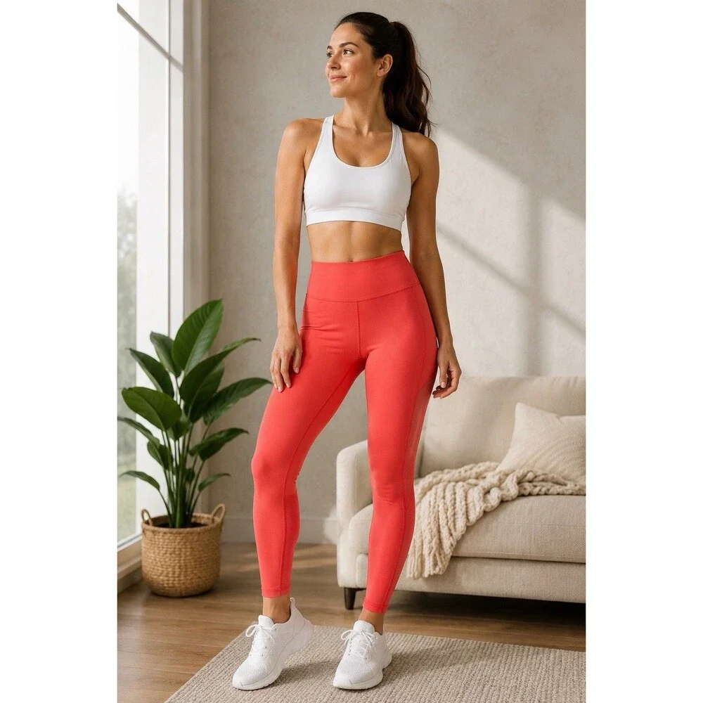 Lululemon Wunder Under Pant in Full-On Luon fabric Coral Size 8 EUC
